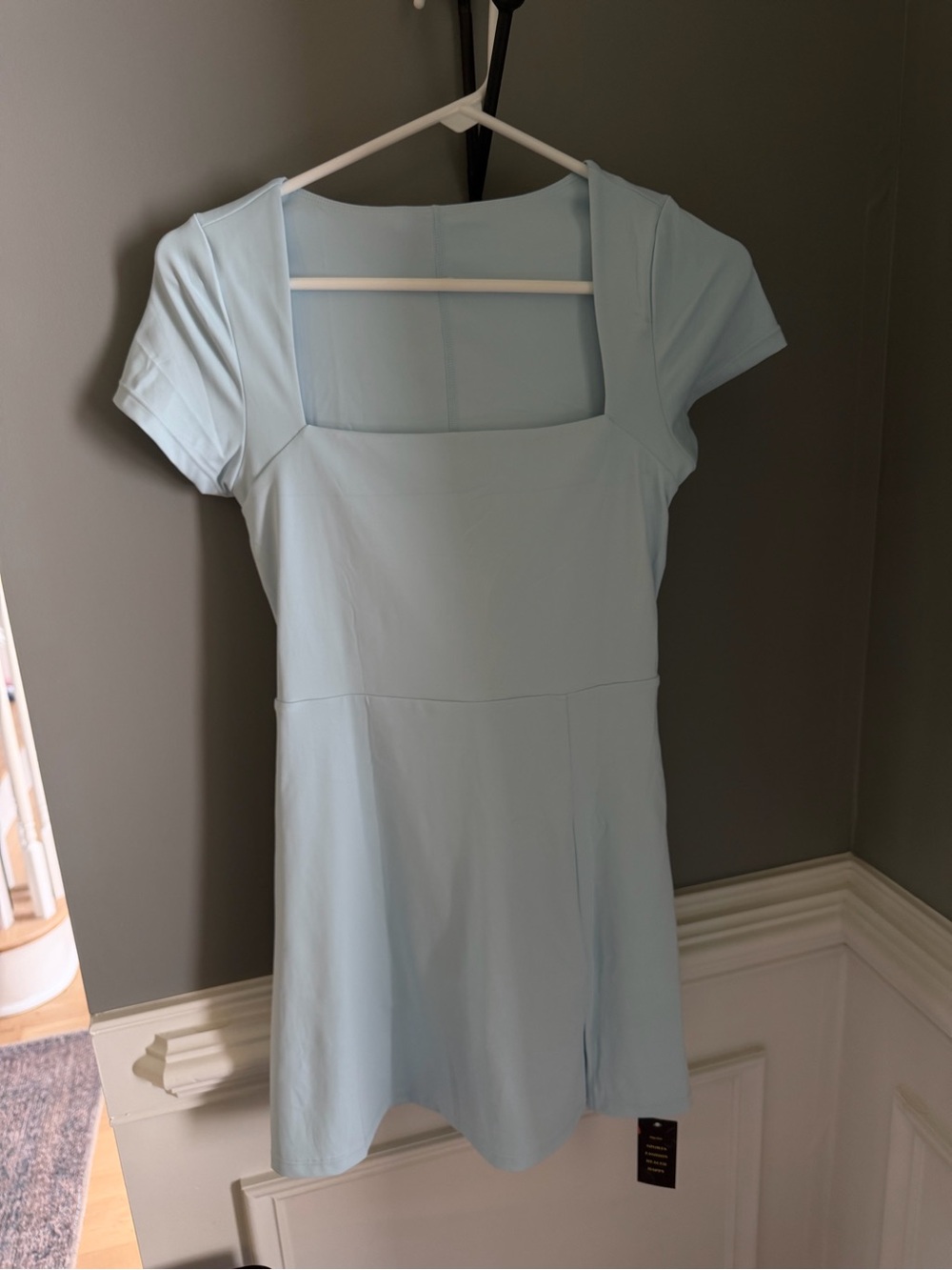 Light Blue Square Neck Tennis Dress with built-in shorts and pocket - soft! - Picture 6 of 11